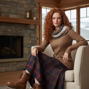 IDO La Vie Brown Gray Ribbed Tunic Top Size M